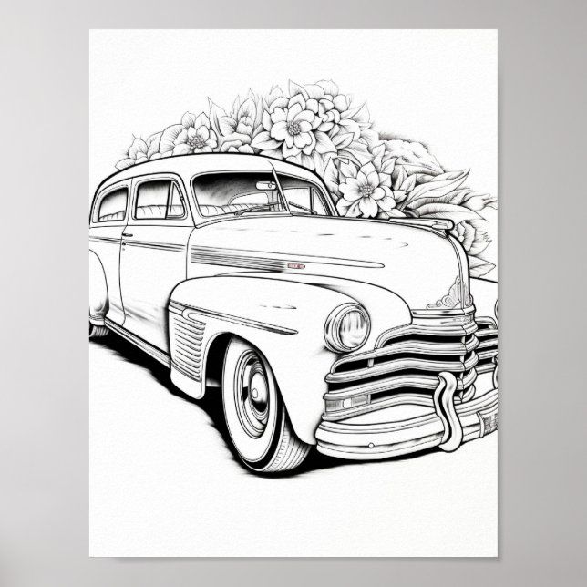 Classic Car Adult Coloring Poster (Front)