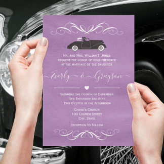 Classic Car any Color Purple Wedding  Invitation Postcard