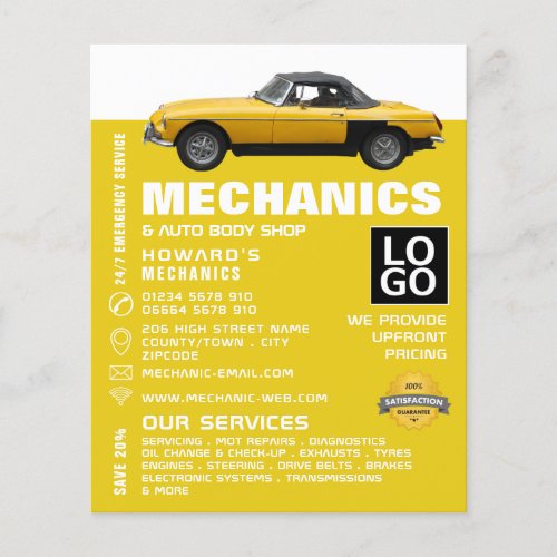 Classic Car Auto Mechanic  Repairs Advertising Flyer