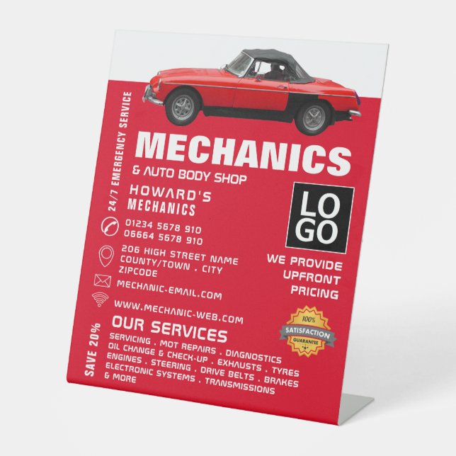 Classic Car, Auto Mechanic & Repairs Advertising Pedestal Sign (Front)