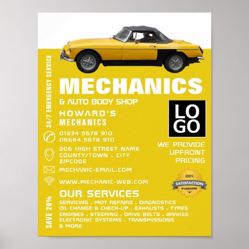 Classic Car Auto Mechanic  Repairs Advertising Poster