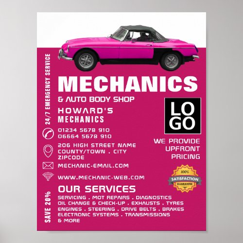 Classic Car Auto Mechanic  Repairs Advertising Poster