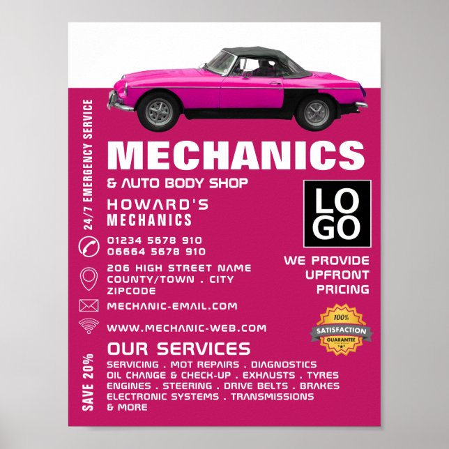 Classic Car, Auto Mechanic & Repairs Advertising Poster (Front)
