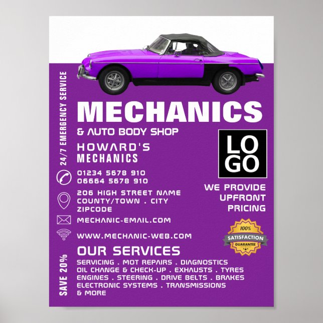 Classic Car, Auto Mechanic & Repairs Advertising Poster (Front)