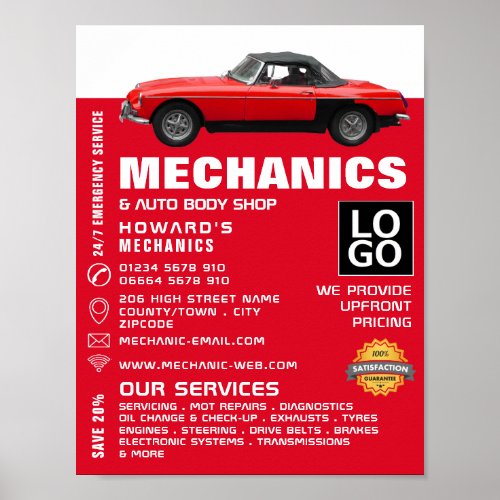 Classic Car Auto Mechanic  Repairs Advertising Poster