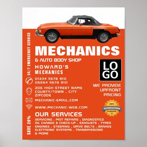 Classic Car Auto Mechanic  Repairs Advertising Poster