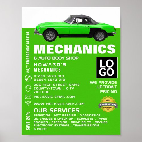 Classic Car Auto Mechanic  Repairs Advertising Poster