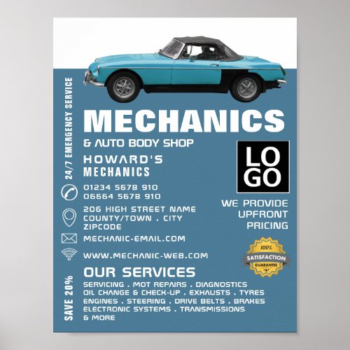 Classic Car Auto Mechanic  Repairs Advertising Poster