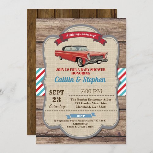 Classic car baby shower invitation Vintage red Invitation
