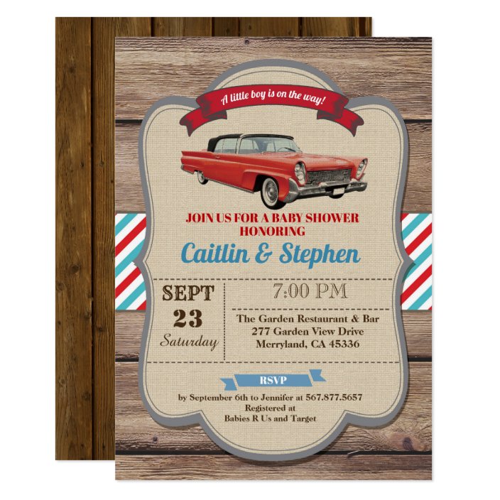 vintage car baby shower invitations