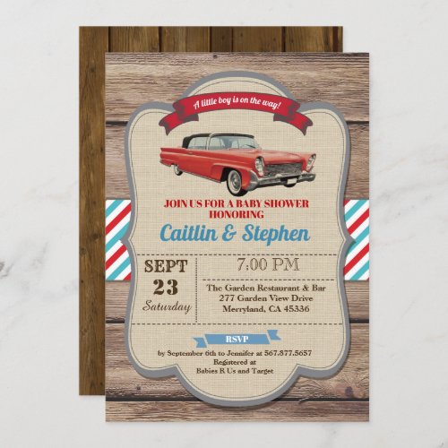 Classic car baby shower invitation Vintage red Invitation