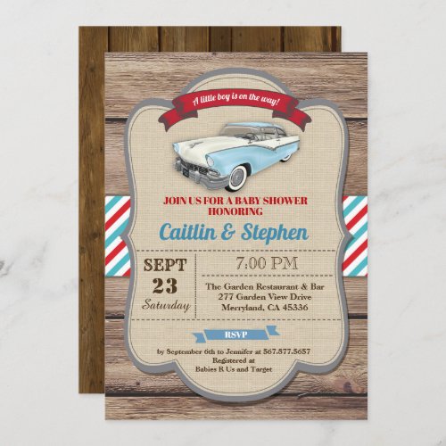 Classic car baby shower invitation Vintage style Invitation