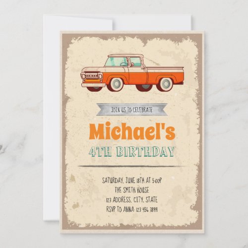 Classic car birthday theme invitation