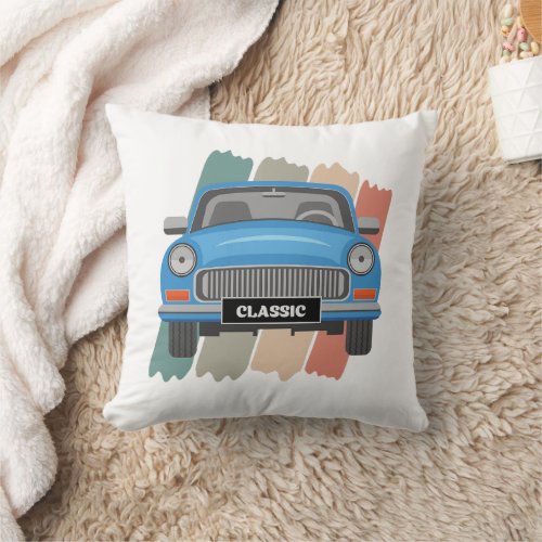 Classic Car Blue Throw Pillow