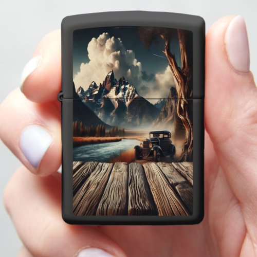 Classic Car By The Mountain River Zippo Lighter