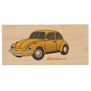 Classic car cartoon wood flash drive
