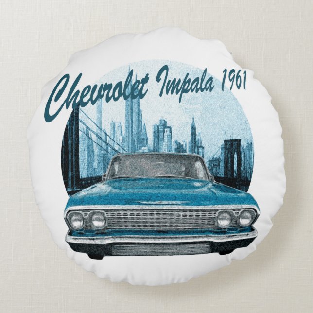 Classic Car Chevrolet Impala 1961 Round Pillow (Back)