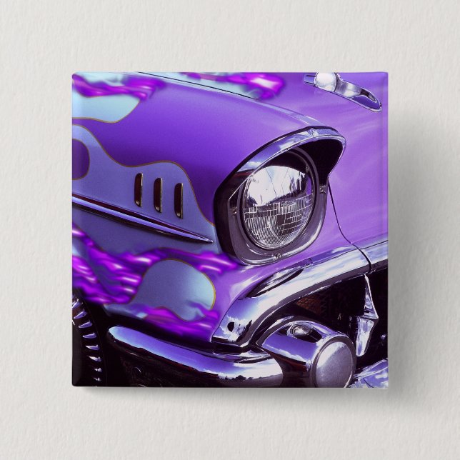 Classic car: Chevrolet with flaming hood Button (Front)