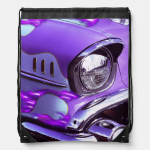Classic car: Chevrolet with flaming hood Drawstring Bag
