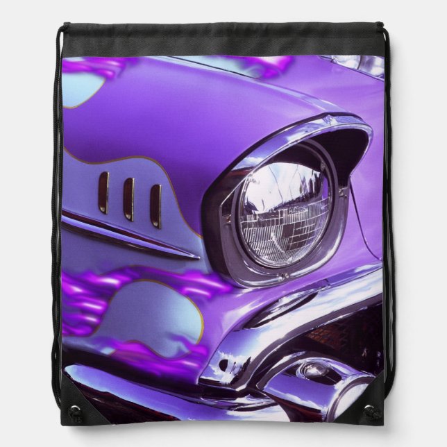 Classic car: Chevrolet with flaming hood Drawstring Bag (Front)