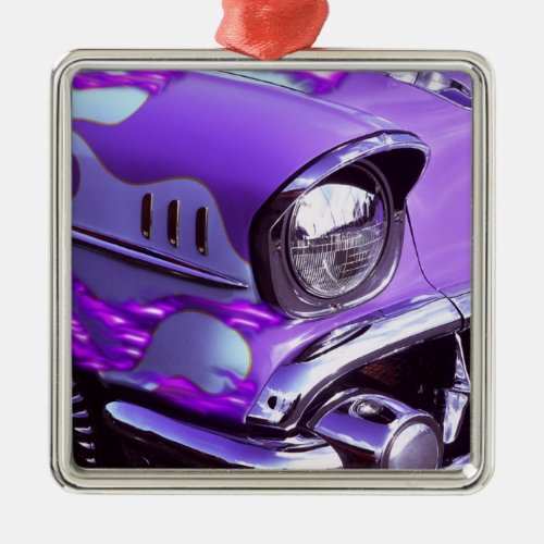 Classic car Chevrolet with flaming hood Metal Ornament