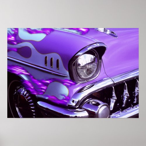 Classic car Chevrolet with flaming hood Poster