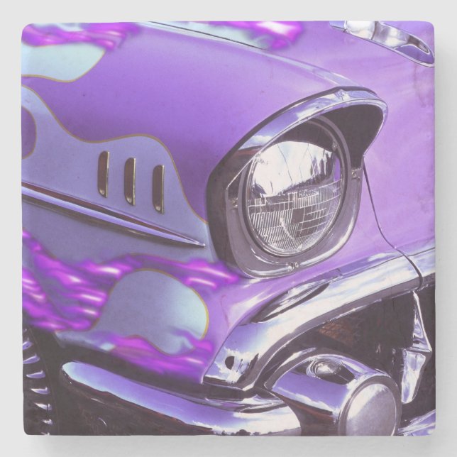 Classic car: Chevrolet with flaming hood Stone Coaster (Front)