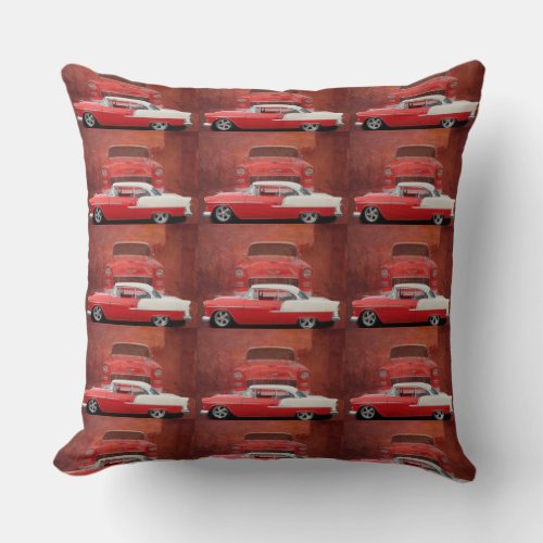 Classic Car Chevy Bel Air Red White Vintage Photo Throw Pillow