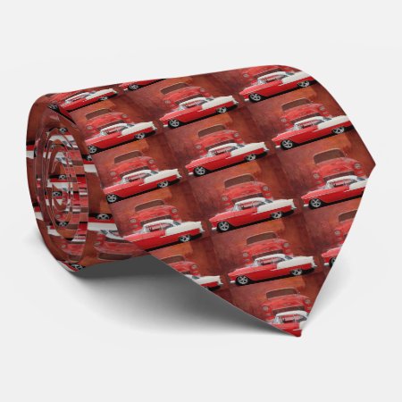 Classic Car Chevy Bel Air Red White Vintage Tie