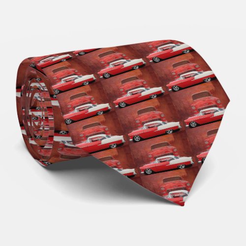 Classic Car Chevy Bel Air Red White Vintage Tie