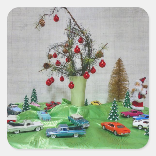 Classic Car Christmas Square Sticker (Front)
