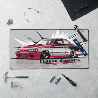 Classic Car Culture, Sleek Modern. Red and Grey  Desk Mat