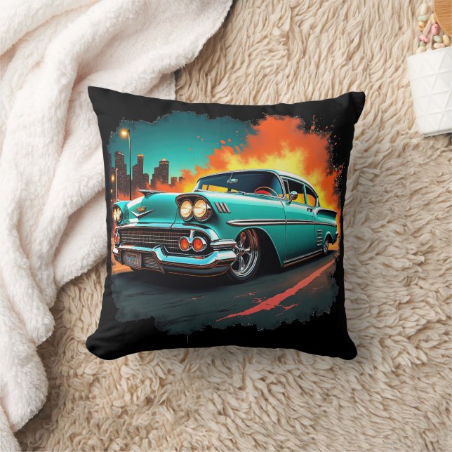 Classic Car Cushion with Neon Night Street Scene (Blanket)