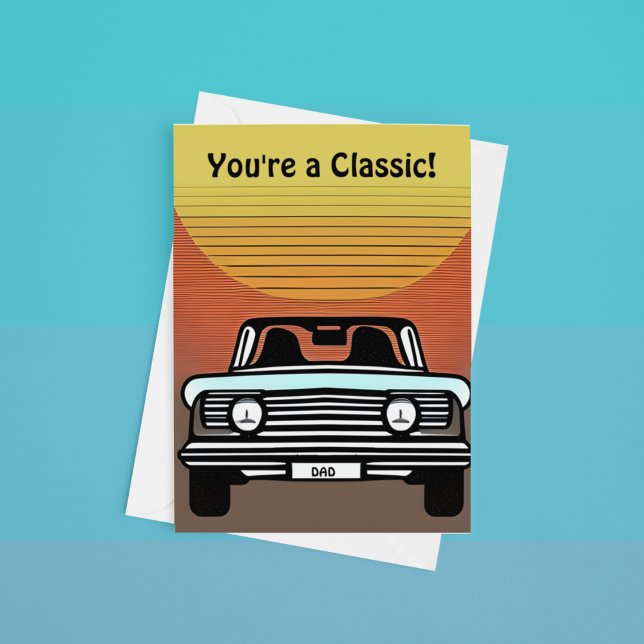 Classic Car Driving off into sunset personalize Note Card (Creator Uploaded)