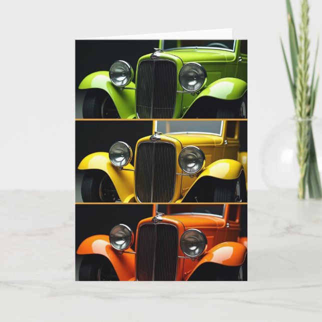 Classic Car Floral Fathers Day Card (Front)