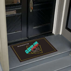 Classic Car Garage Any Name Squares Black Doormat