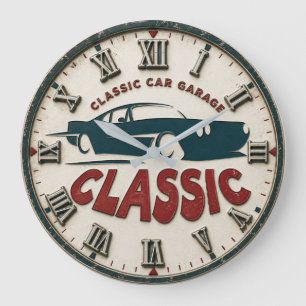 Classic Car Garage Vintage American Muscle Garage Large Clock