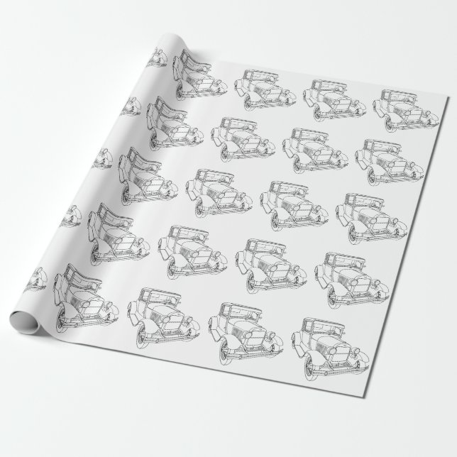 Classic Car Gift Wrapping Paper (Unrolled)