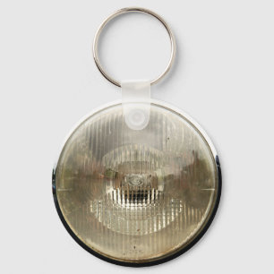 Classic car headlamp with round clear glass lens keychain