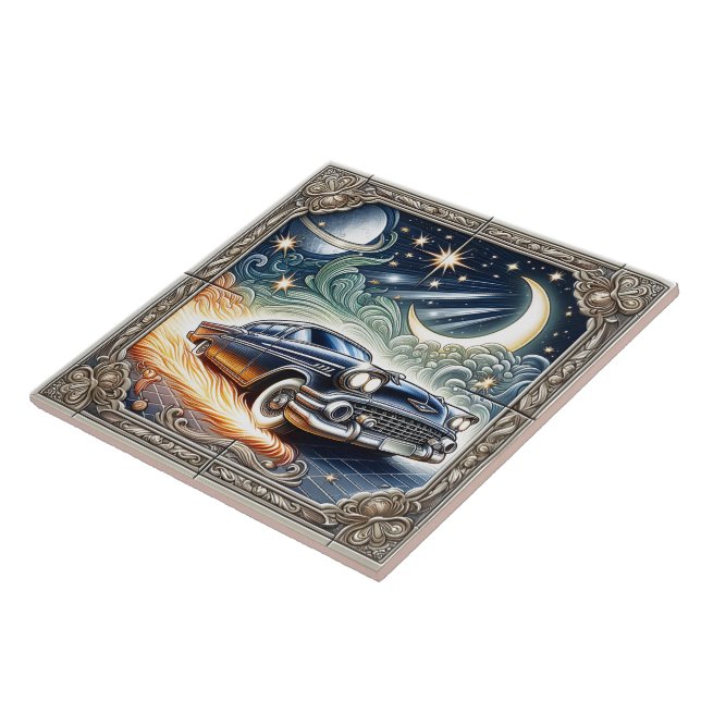 Classic Car Journeys Through Cosmic Night Ceramic Tile (Side)