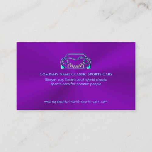 Classic Car logo - Ice Blue Sportscar on purple Business Card