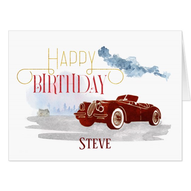 Classic Car Masculine Typography Happy Birthday Card Zazzle