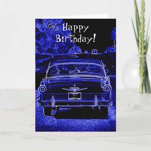 Classic Car Neon Birthday Card (Front)