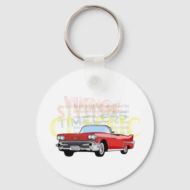 Classic car, old vintage convertible in red keychain (Front)