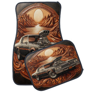 Classic Car on Dreamy Roads Floor Mat