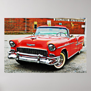Classic Car Red Bel Air Poster Style Art