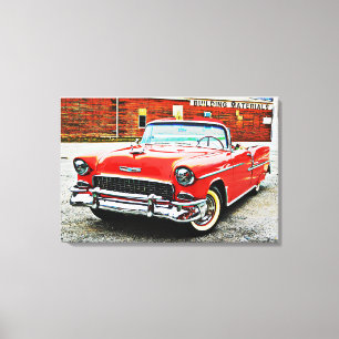 Classic Car Red Bel Air Poster Style Art Canvas Print