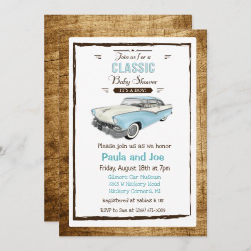 Classic Car Retro Baby Shower Invitation