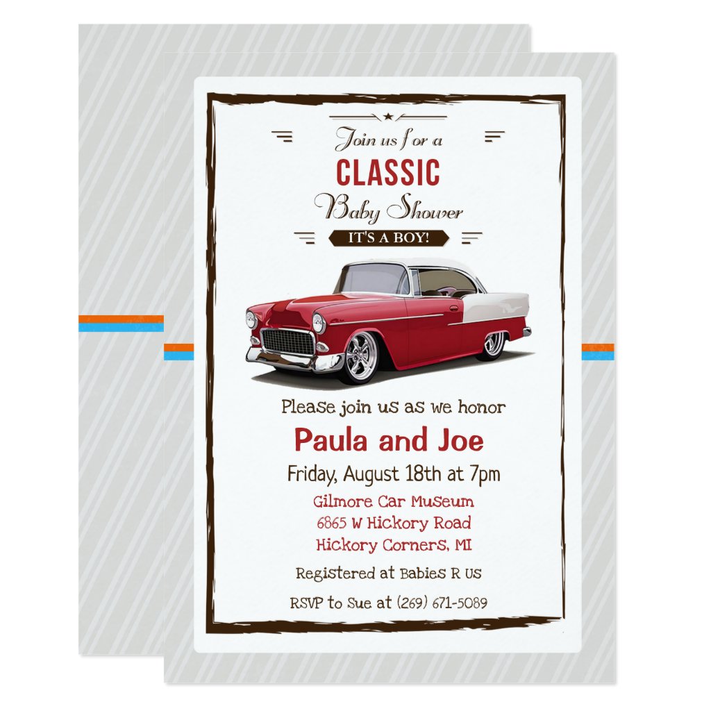 vintage car baby shower invitations