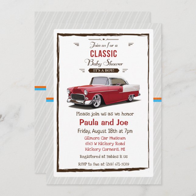 Classic Car Retro Baby Shower Invitation (Front/Back)